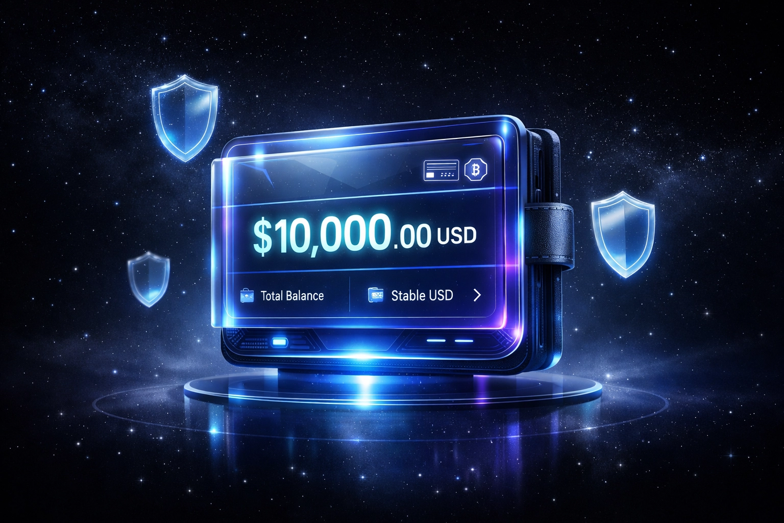 Secure digital wallet displaying stable USD value with LUSD stablecoin for crypto payment protection