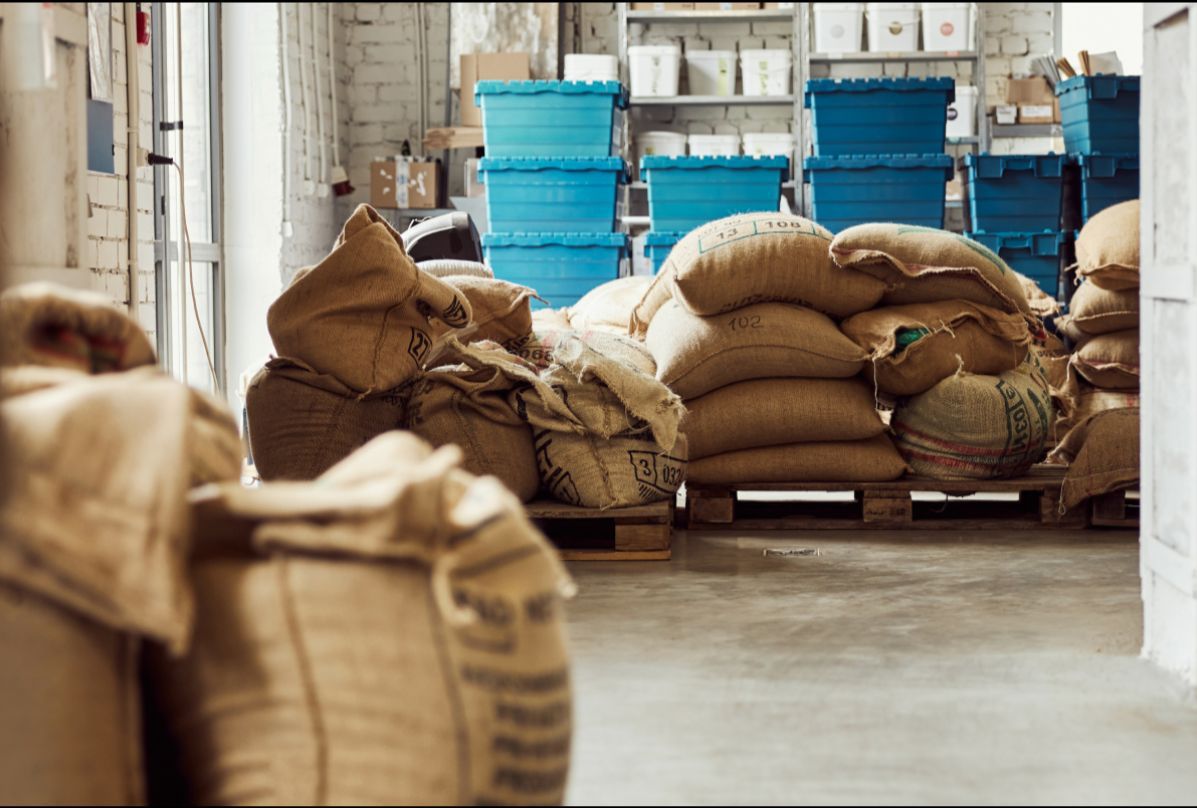 Export-ready agricultural produce in storage