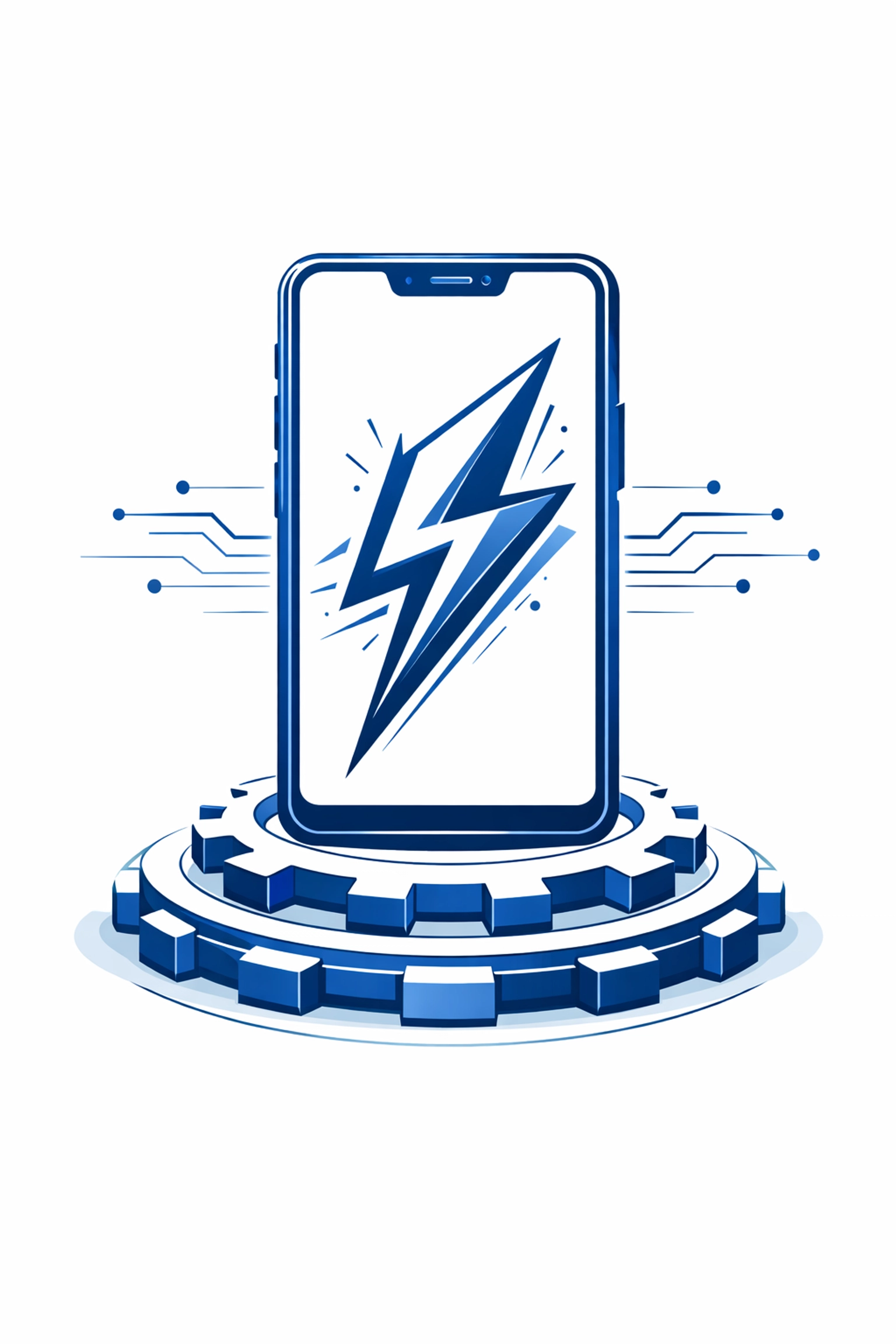 Mobile performance graphic showing a smartphone with a lightning bolt for high-speed technical SEO.