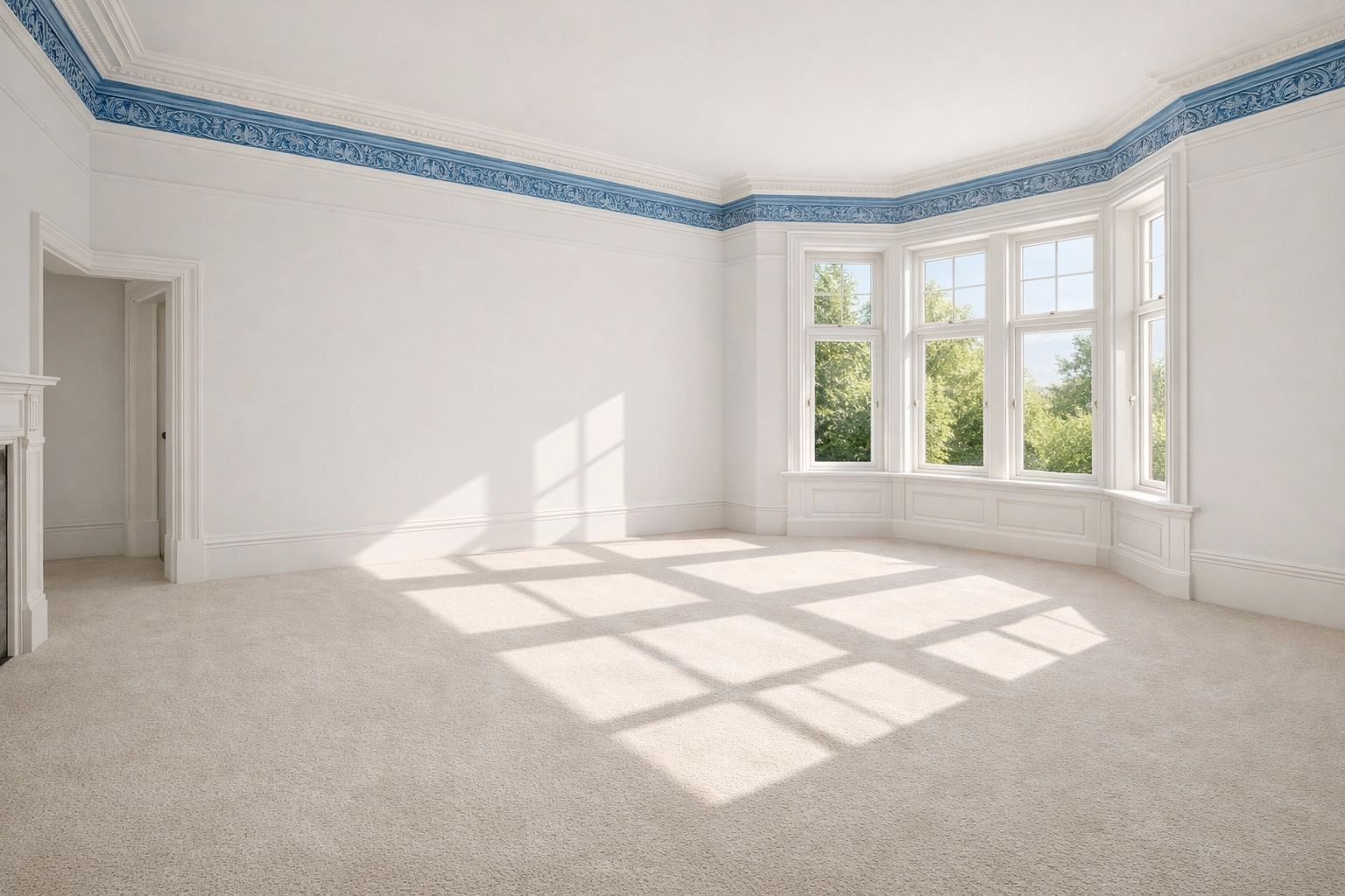 Freshly groomed carpet in an empty Winchester bedroom after a move-in deep cleaning service.