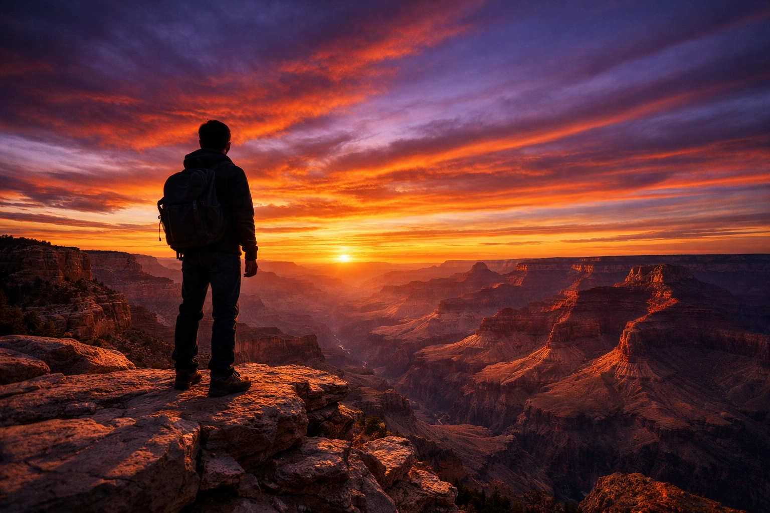 A student reflects on their personal growth and purpose at the Grand Canyon rim at sunset.