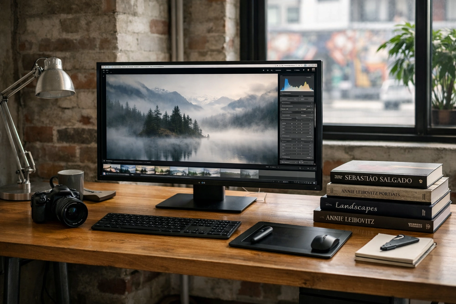 Professional workspace in Miami used for dreamy photography editing of fine art landscape images.