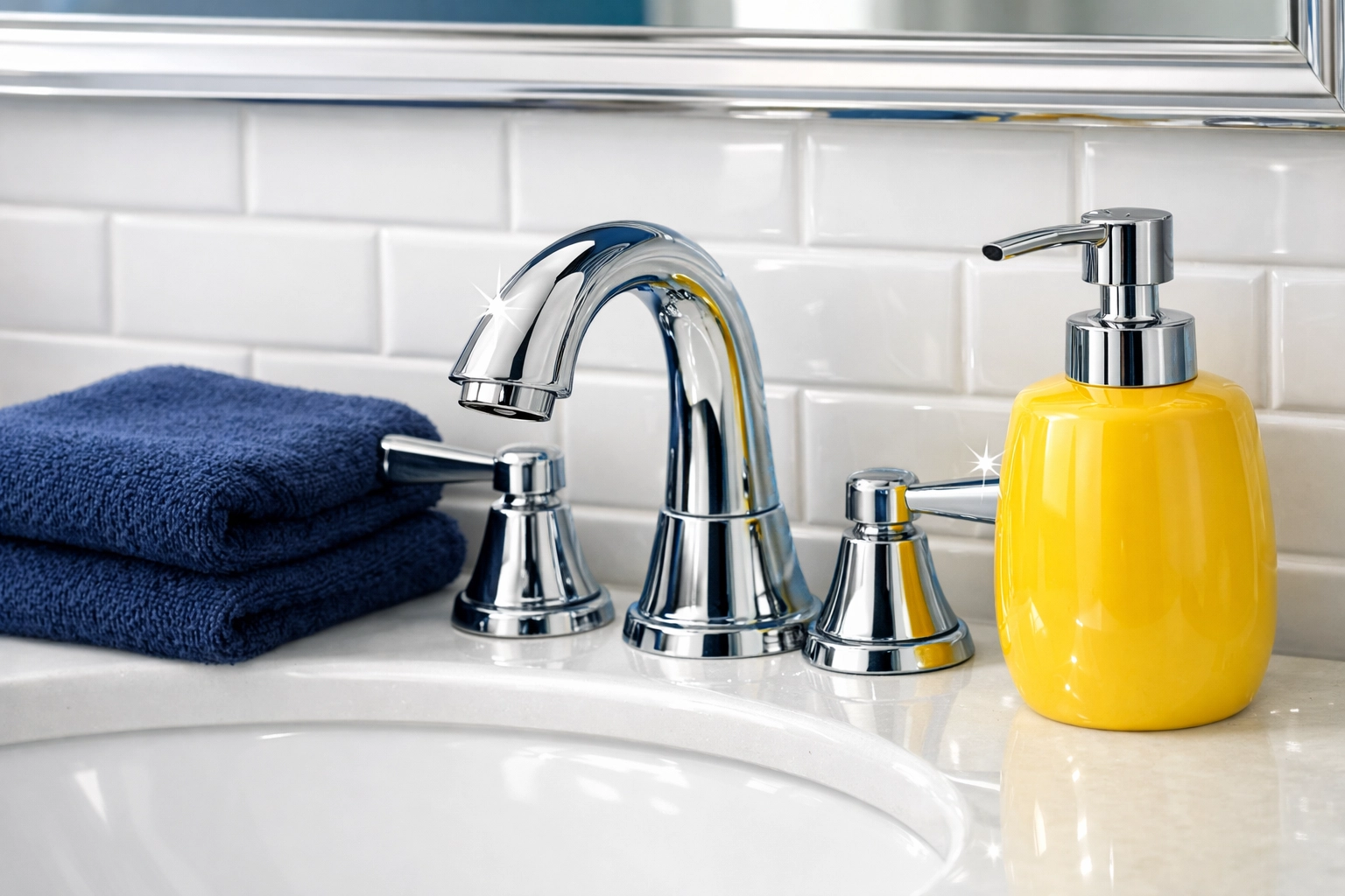 Sparkling clean bathroom vanity illustrating professional sanitization from a bi weekly house cleaning.