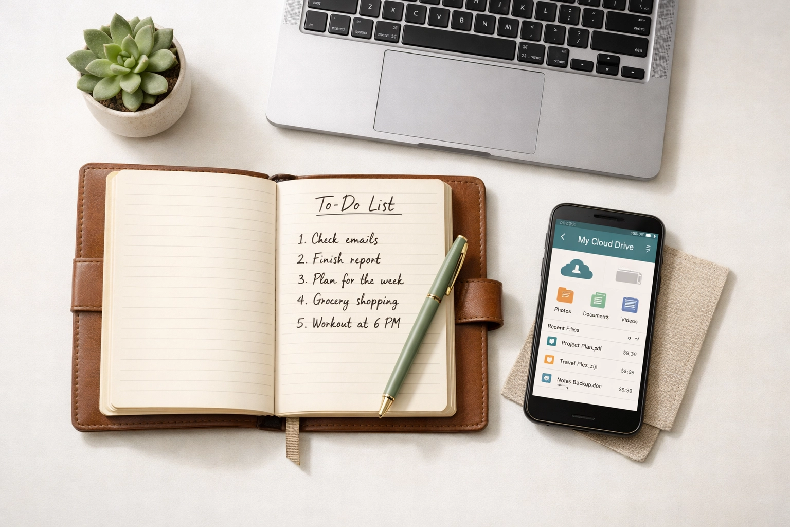 Creating a digital asset inventory list for estate planning with laptop and journal