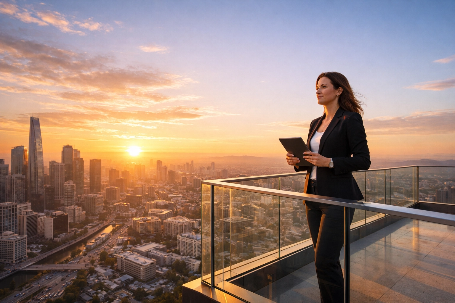 Confident entrepreneur focusing on scaling her business after delegating routine tasks.