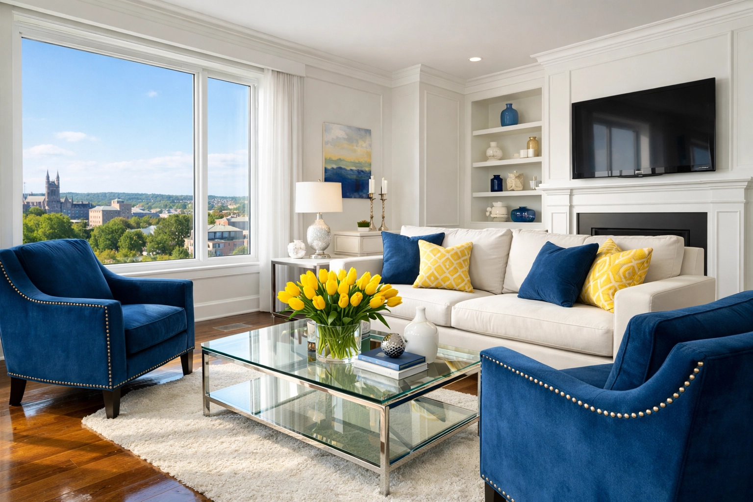 A spotless, sun-drenched living room showcasing the results of expert house cleaning Worcester MA.