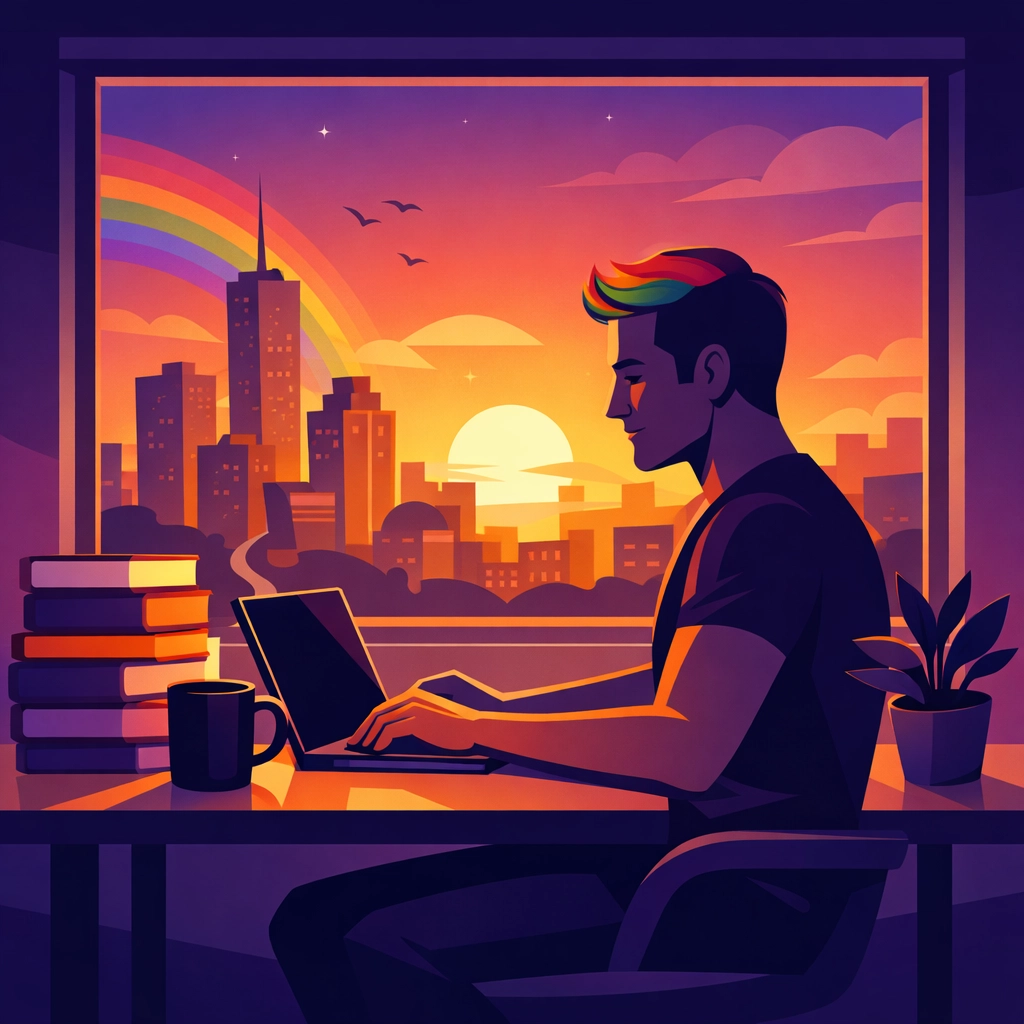 LGBTQ+ author working full-time from home after achieving sustainable writing income