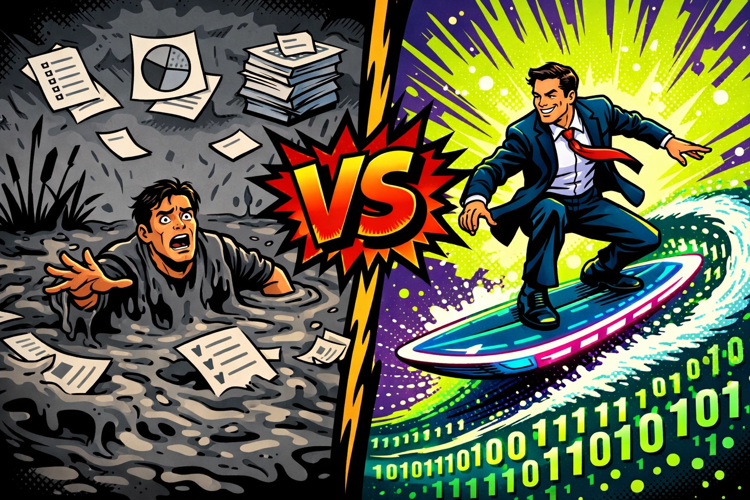 Business owner surfing past competition using efficient workflow automation for small business.