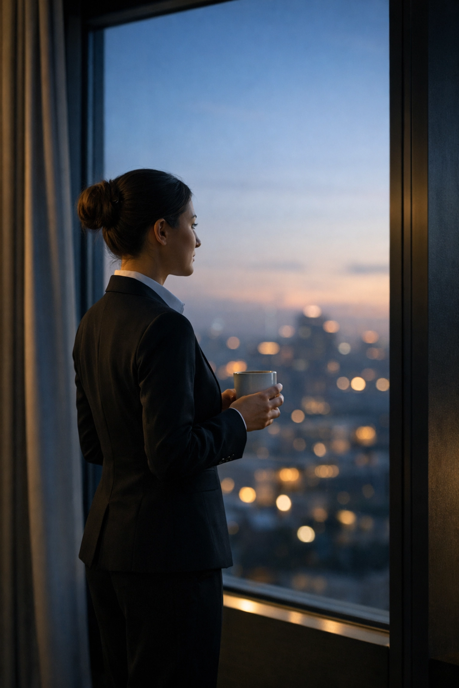 Hotel manager reflecting on business growth powered by automated CRM and revenue insights.