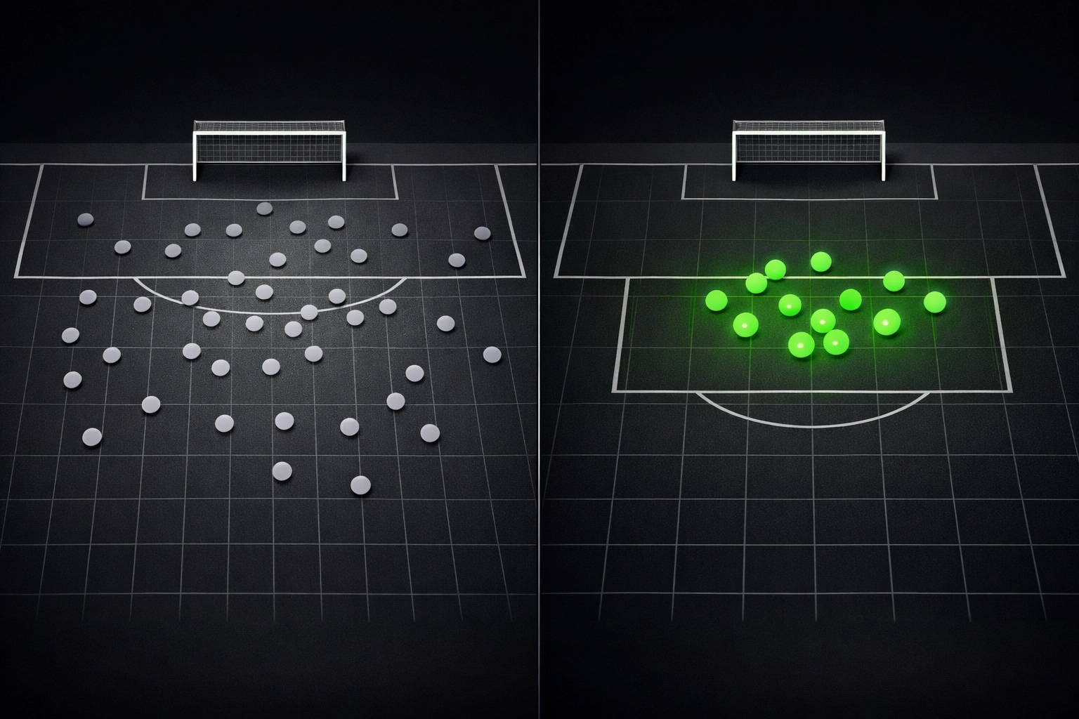 Comparison of low-quality shot volume versus high-quality scoring chances in football betting