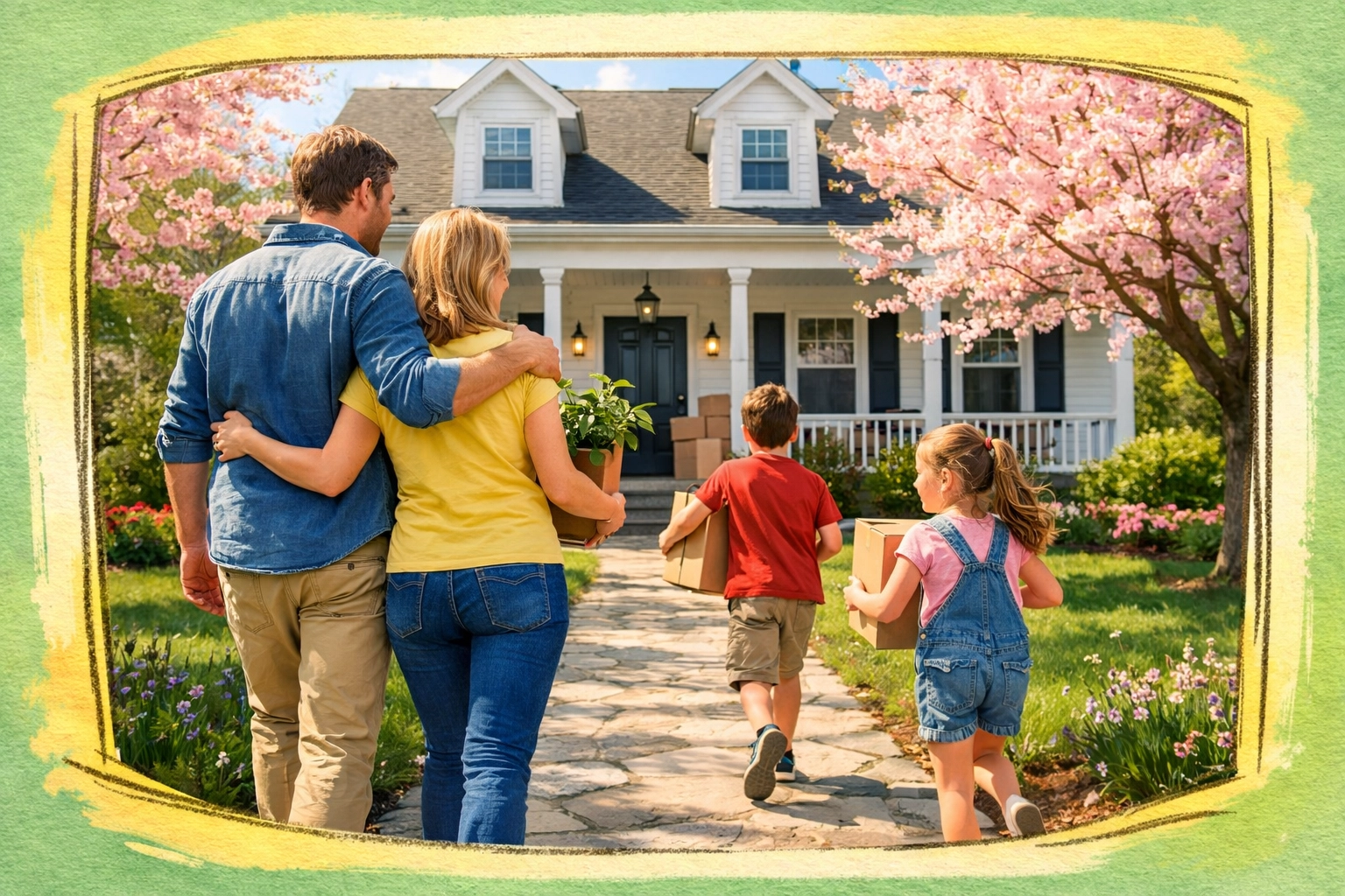 Family moving into Connecticut home with boxes representing improved homebuying opportunities