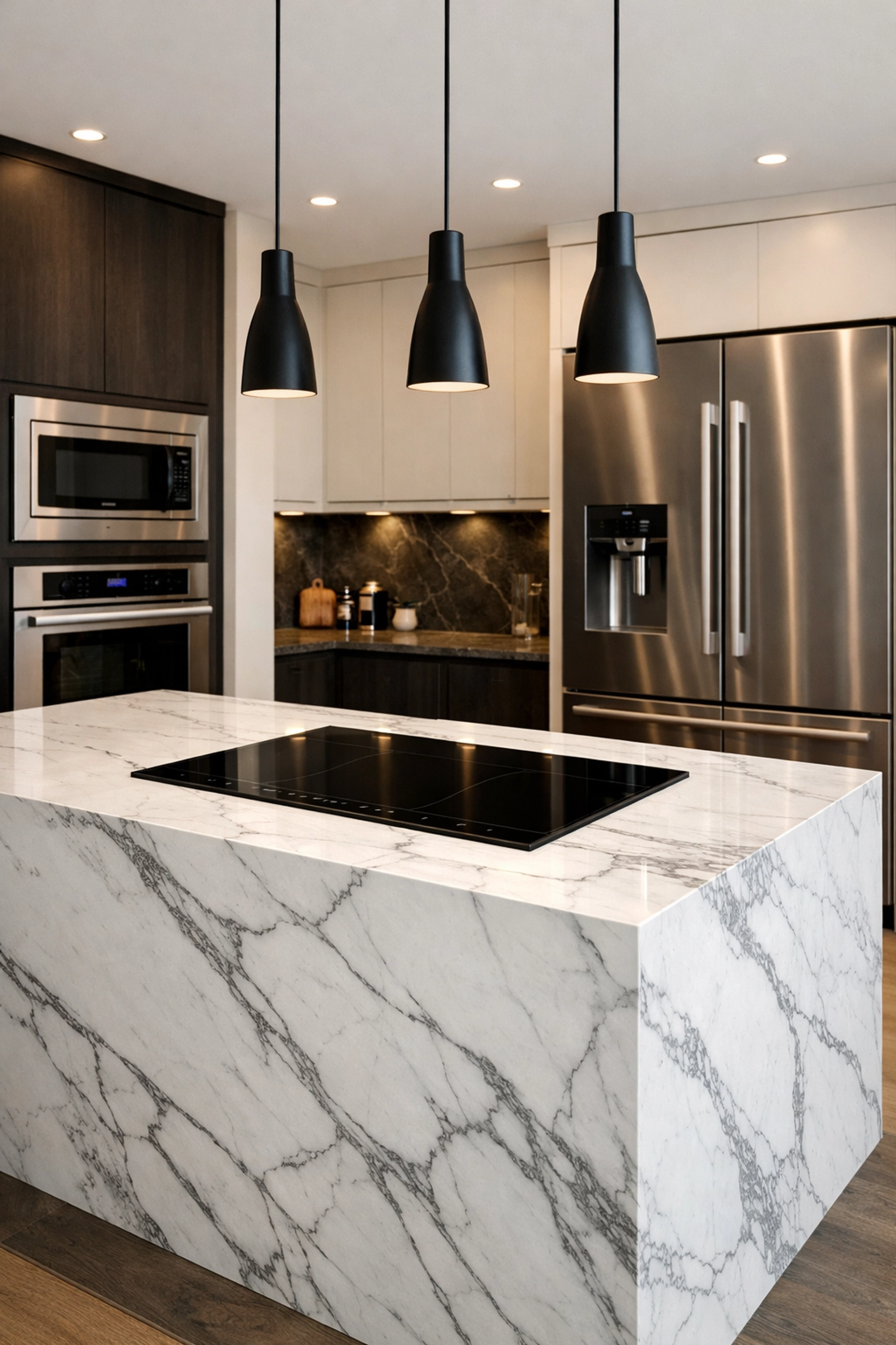 Modern Edmonton kitchen with an induction cooktop and high-power appliances requiring dedicated circuits.