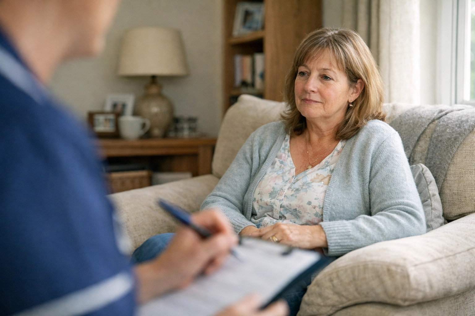 A patient during an at-home clinical consultation for community-based respiratory care services.