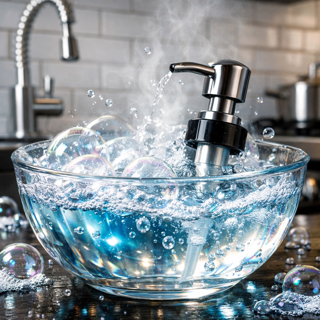 Deep cleaning a soap dispenser pump in hot water for bi weekly house cleaning.