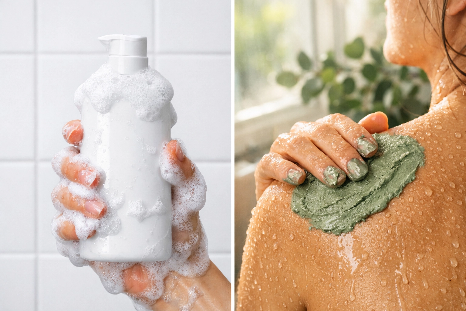 Comparison of synthetic body wash foam versus natural French healing clay application on skin