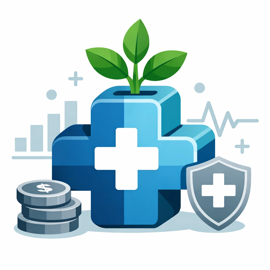 Medical piggy bank illustration representing tax benefits and growth of a Health Savings Account.