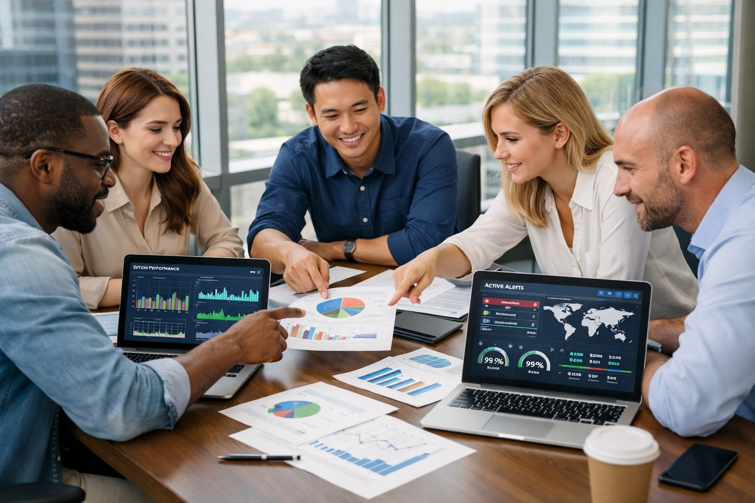 IT team analyzing ServiceNow ITOM dashboards during GDPR compliance audit