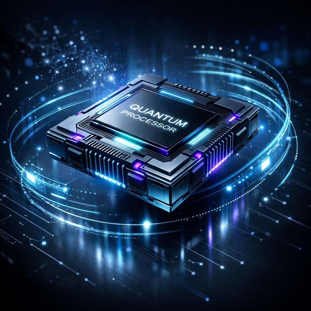 Quantum computing processor chip with holographic circuits demonstrating advanced error correction