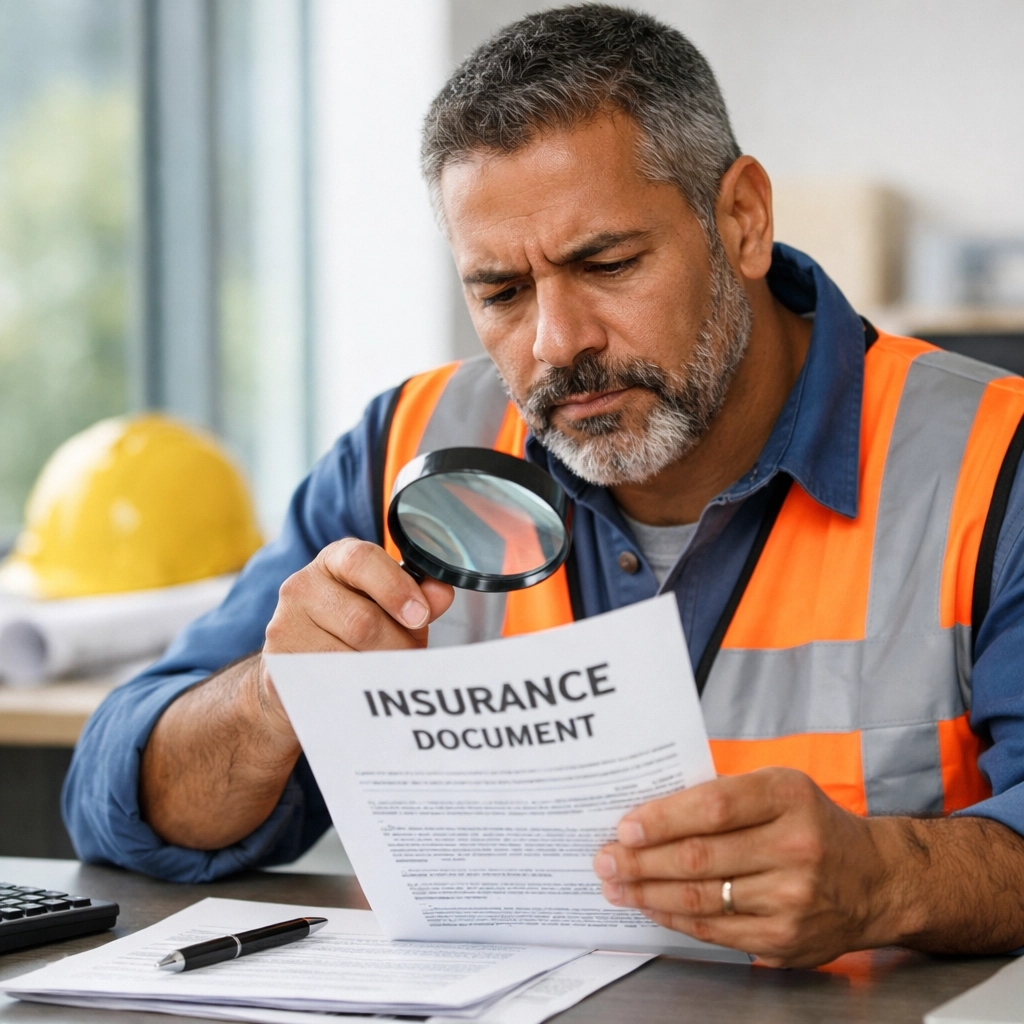Cleveland contractor reviewing general liability insurance policy documents at office desk