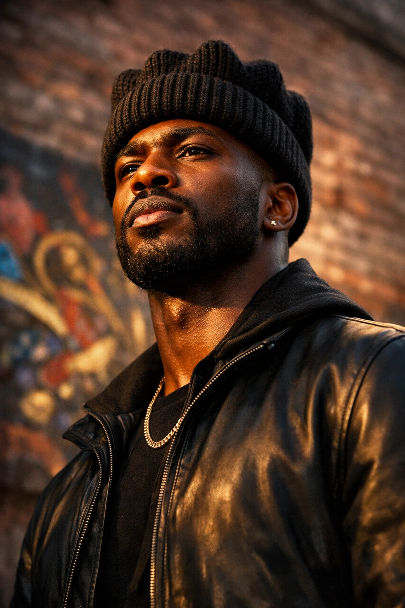 Looking for Black-Owned Brands? Here Are 10 Buyblack Finds Inspired by Sonny’s Black People of Interest Stylish Black man wearing a premium black beanie and gold chain, showcasing urban Buyblack winter fashion.