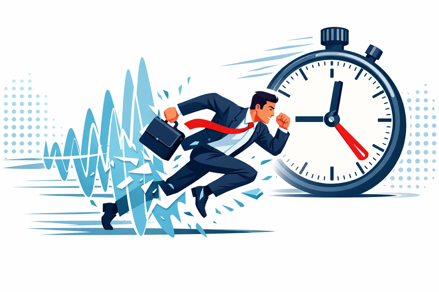 Professional figure breaking a sound barrier with a stopwatch, representing fast authentication speed.