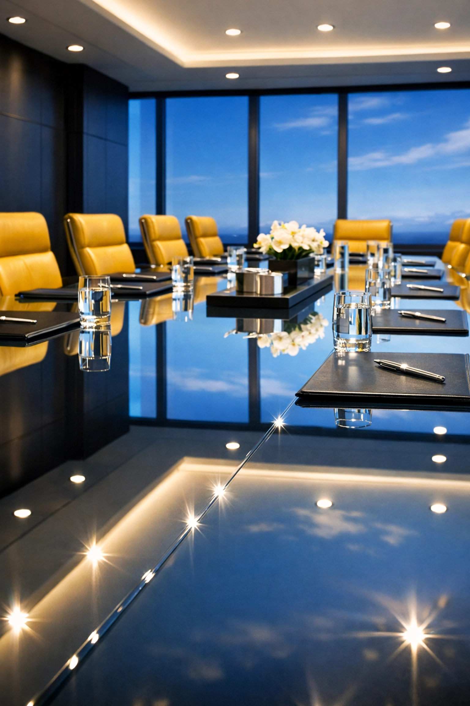 Sanitized executive boardroom in Winchester MA with a streak-free glass conference table.