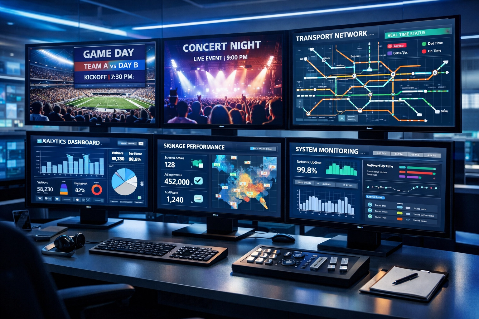Automated sponsorship activation command center monitoring sports, entertainment, and transportation channels
