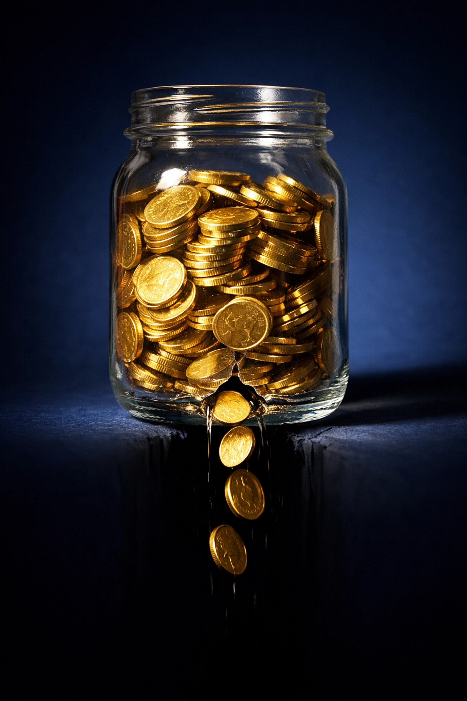 Gold coins leaking from jar representing tax inefficiency draining investment returns