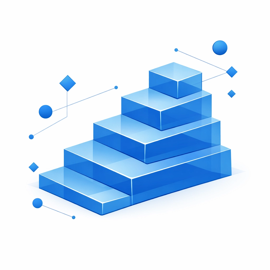A blue block staircase representing structured content hierarchy and data organization for SEO.