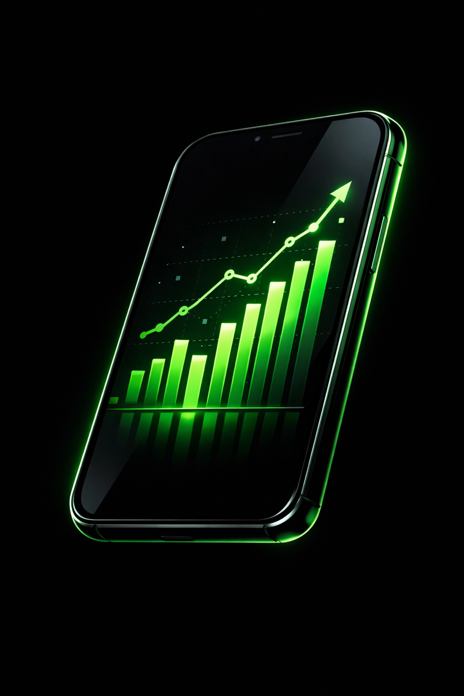 Smartphone displaying neon green growth charts for San Diego auto repair SEO performance and leads.