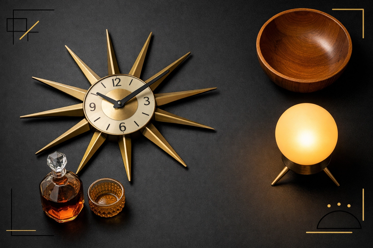 Vintage starburst clock and MCM decor treasures ready for a professional estate auction Columbus Ohio.