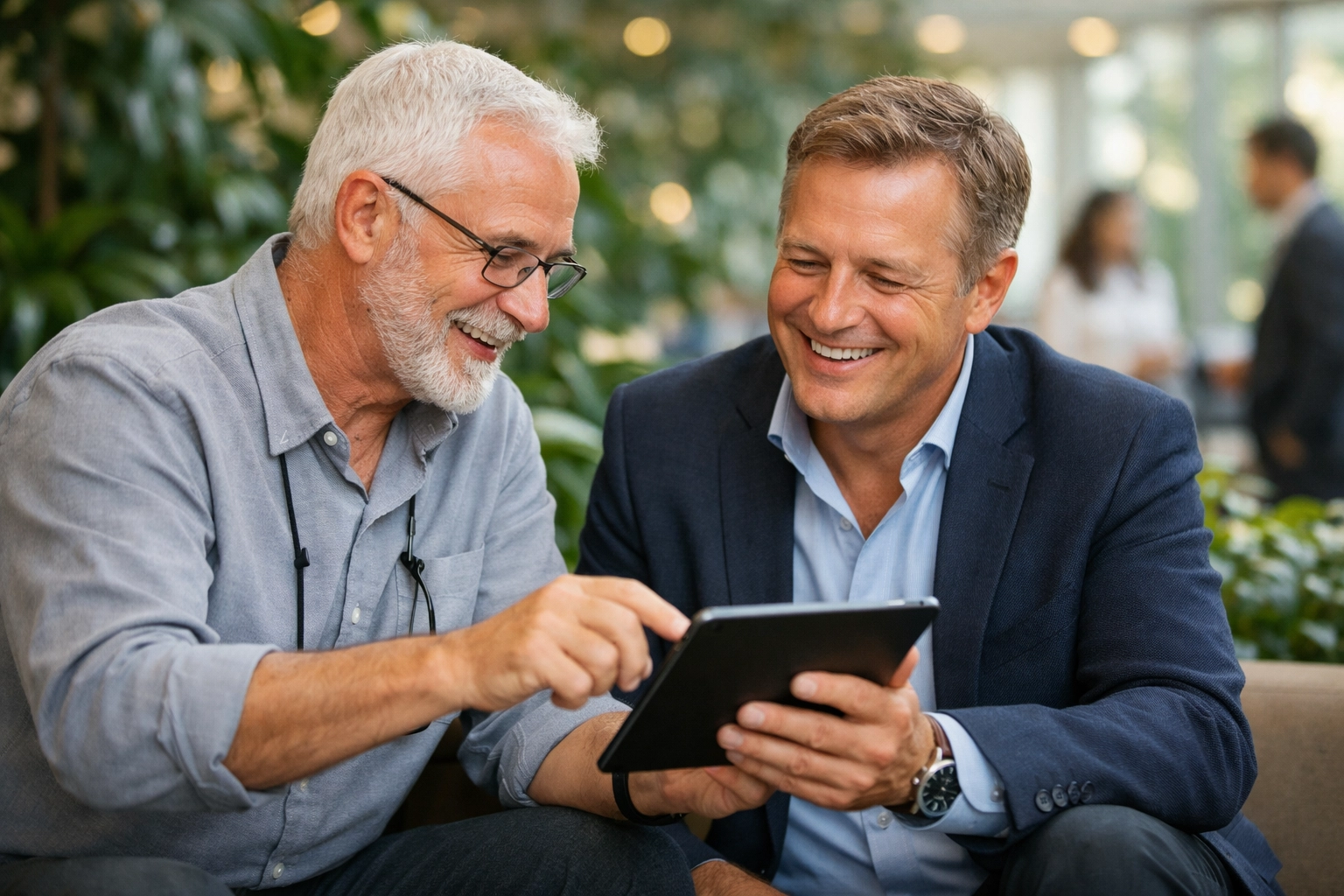 IT specialist showing a manager successful ServiceNow ITOM and ITAM results for improved operational ROI.