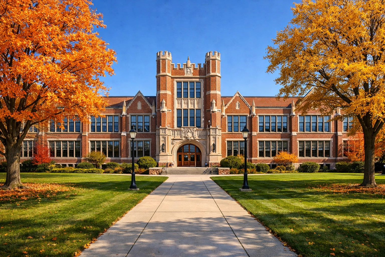 Top-rated elementary school in a Chicago North Shore suburb like Glenview during the autumn season.