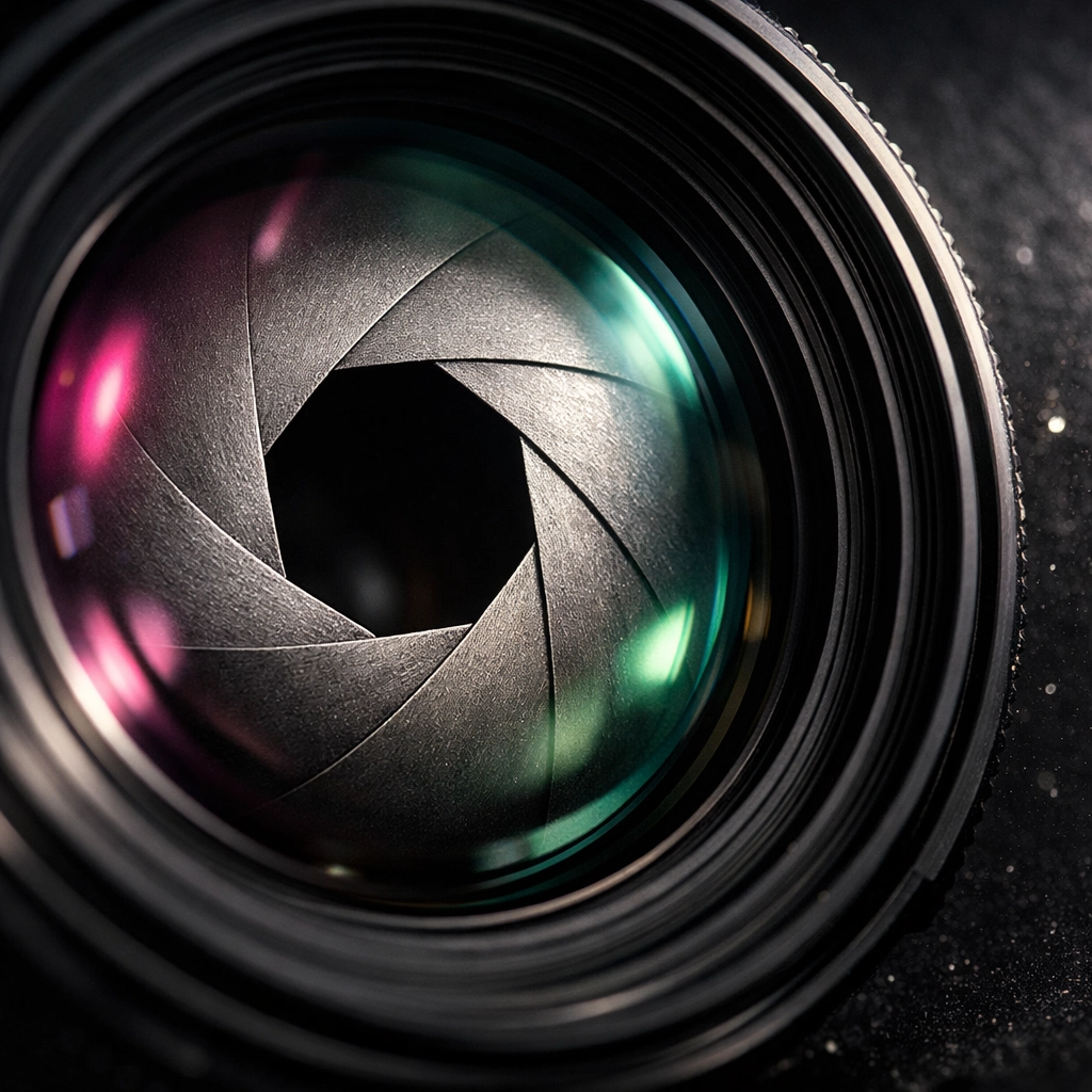 Detailed view of camera lens aperture blades, essential for gear reviews in photography tutorials and news.