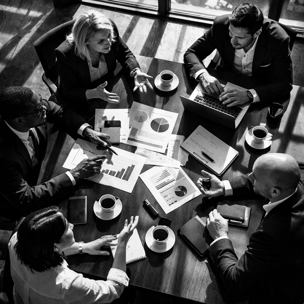 Business team collaborating on strategy and sustainable capacity planning Business team collaborating on strategy and sustainable capacity planning