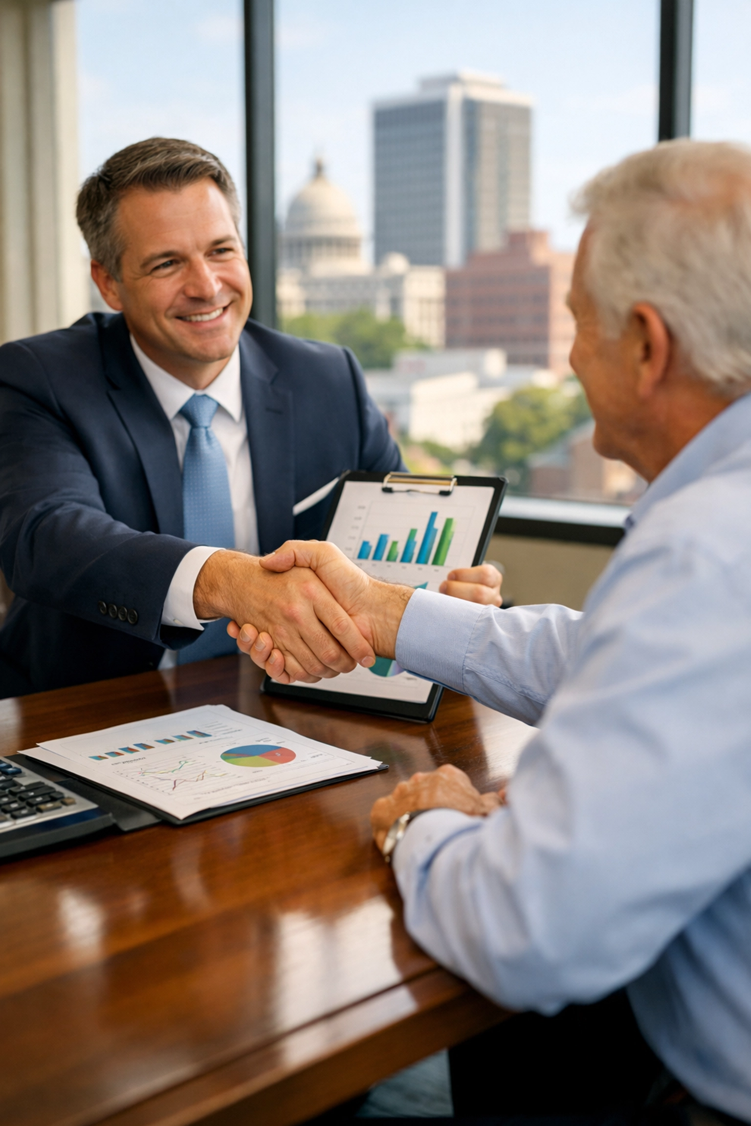 Business broker in Jackson MS consulting with business owner during transaction meeting