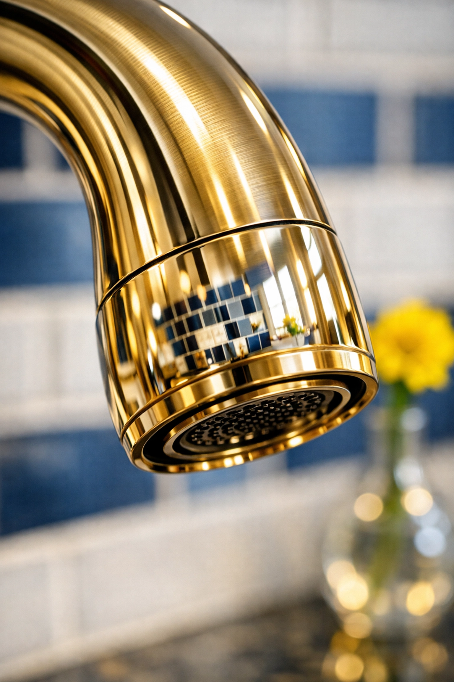Close-up of a spotless gold faucet after a professional residential cleaning Massachusetts service.