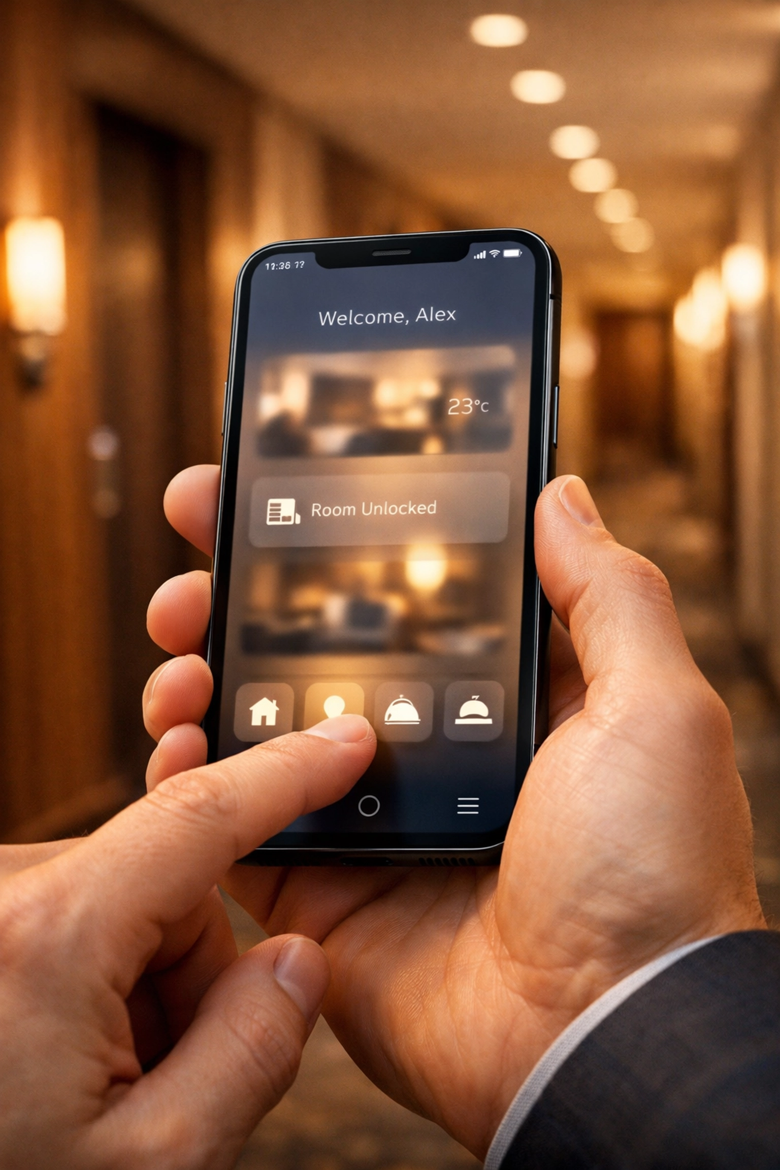 Close-up of a mobile hotel booking engine interface showing an intelligent guest experience.