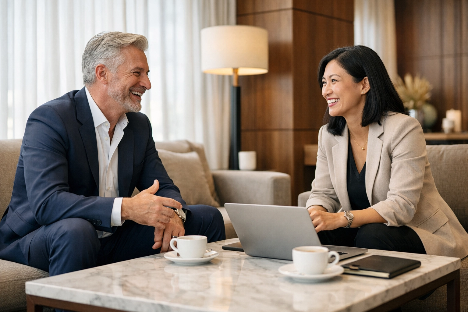 HR leader and staffing agency partner discussing hotel recruitment strategies in Indianapolis.