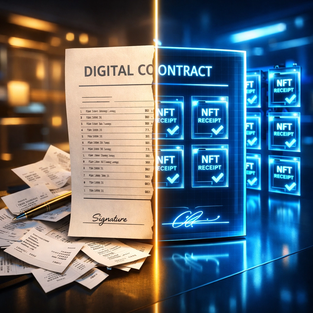 Traditional paper receipts versus organized NFT blockchain receipts for merchant tax documentation