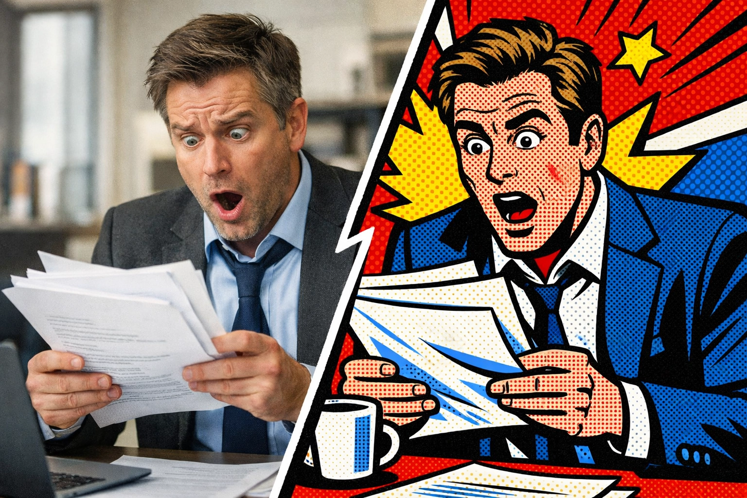 Business professional reviewing AI-generated content with human oversight for marketing automation