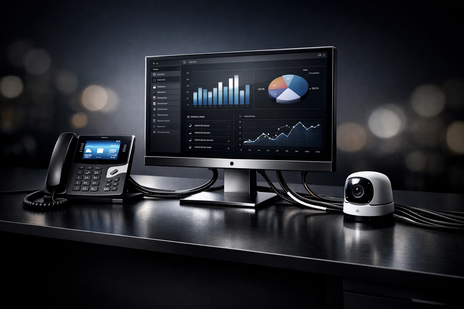 Integrated business technology systems with computer, phone and security camera