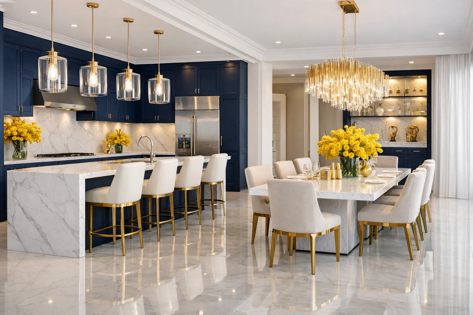 Immaculately cleaned kitchen and dining area with polished floors by professional cleaners in Leominster MA.