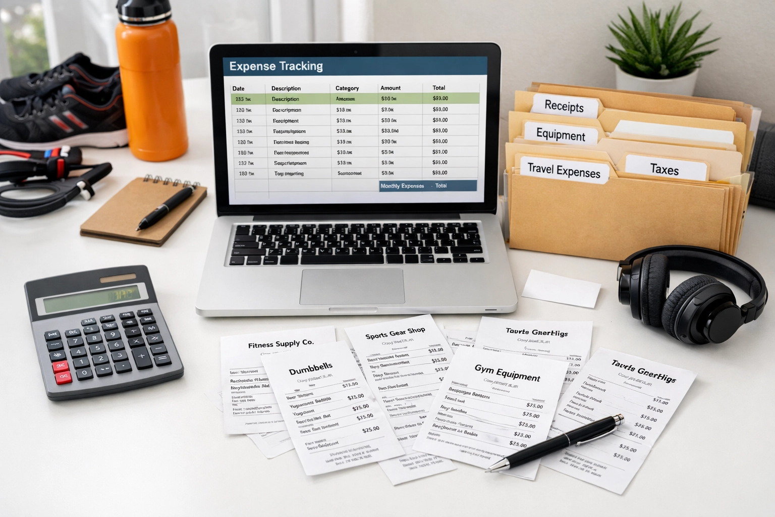 Organized receipts and expense tracking for personal training business tax preparation