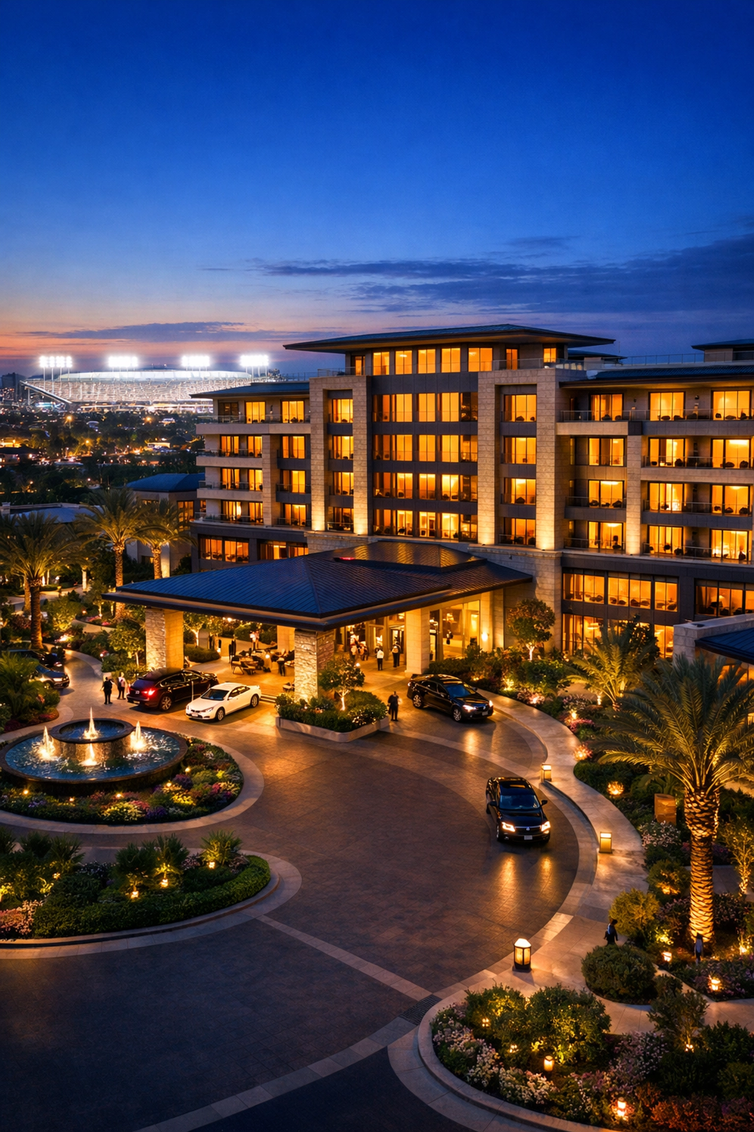 Premium hotel accommodations near Super Bowl venue with valet service and corporate amenities