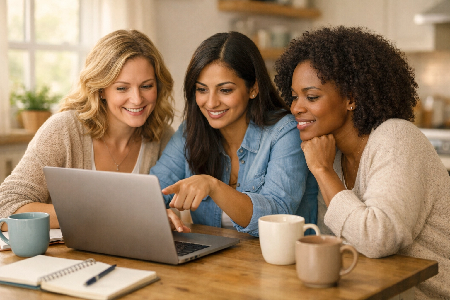 Women researching Minnesota surrogacy information together at kitchen table
