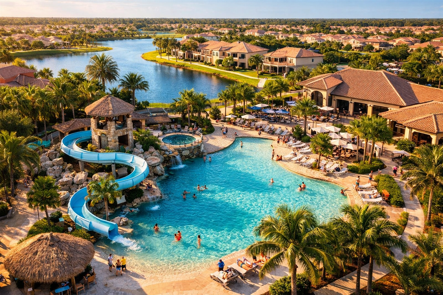 Resort-style pool and amenities at Sandoval gated community in Cape Coral Florida