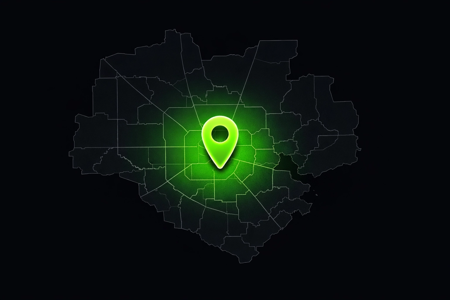 Houston map with a localized GPS pin for finding a tow truck near me in the metro area.