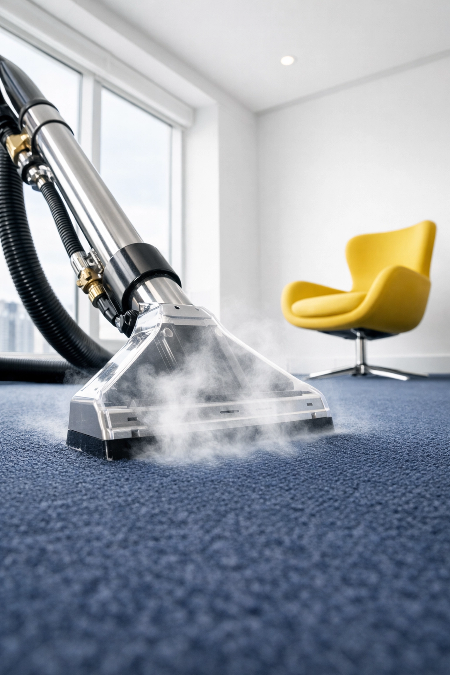Professional hot water extraction carpet cleaning tool removing deep-seated dirt and allergens.