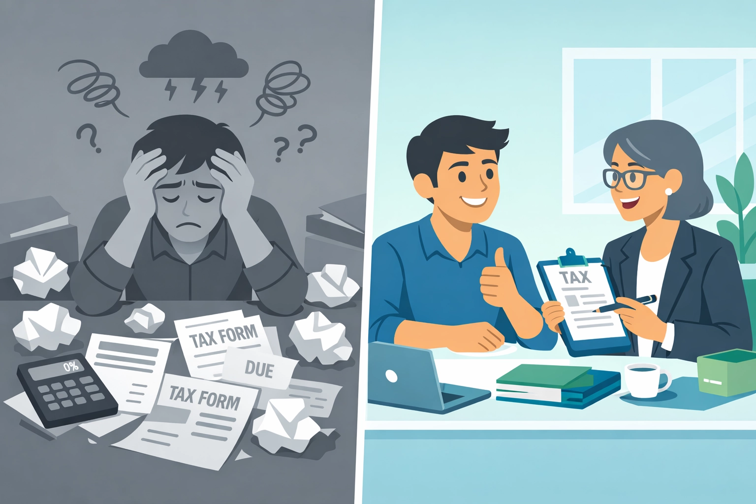 Comparison of DIY tax filing stress versus working with professional tax preparer